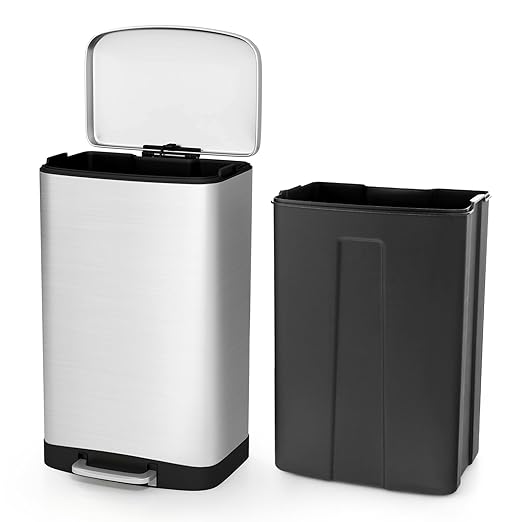 S AFSTAR 13.2 Gal Step Trash Can, 50 Liter Stainless Steel Pedal Trash Bin W/Lock Device & Soft Closing Lid, Recycling or Waste Bin, Rectangular Hand-Free Step-on Garbage Bin for Kitchen Home Office