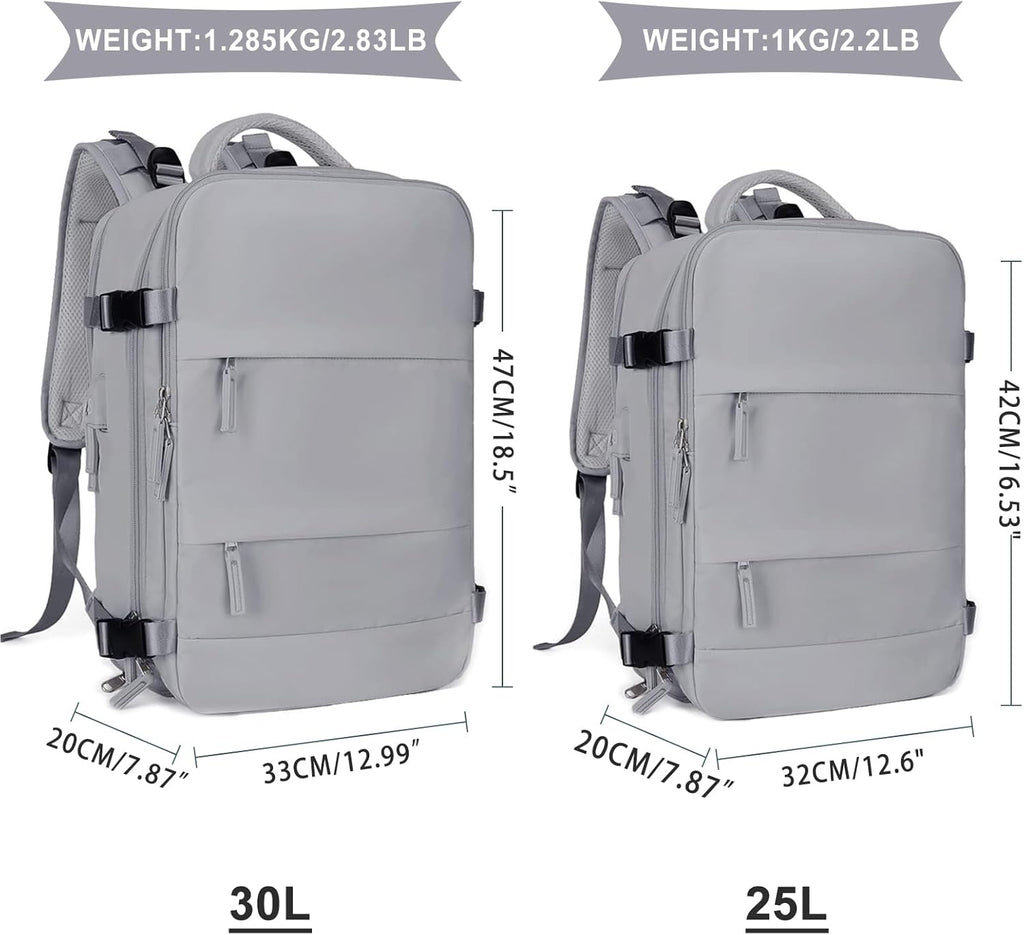 Coowoz Large Travel Backpack For Women Men, Flight Approved, Waterproof Outdoor Sports Rucksack, Casual Daypack, Fit 15.6 Inch Laptop Shoes, Grey