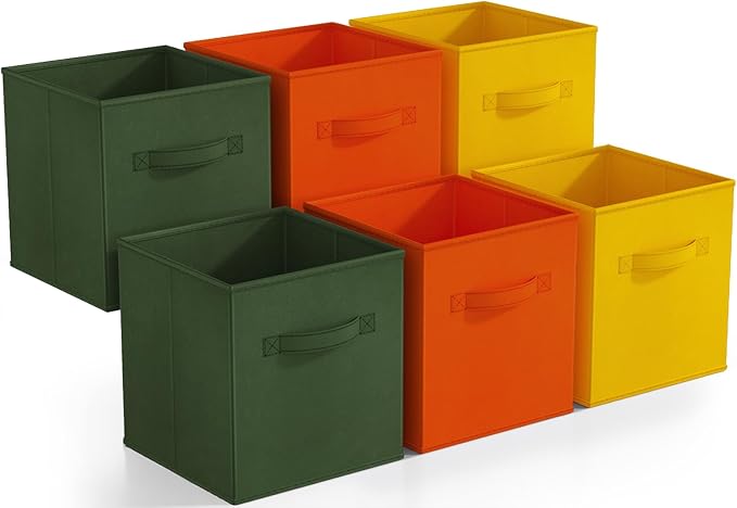 Sorbus Foldable Storage Cubes - 6 Fabric Baskets for Organizing Pantry, Shelf, Toy Box, Cubby, Closet Organizer - 11 Inch Collapsible Closet Organizers & Storage Bins (Dark Yellow, Green, & Orange)
