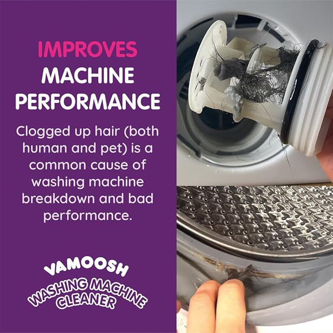 Vamoosh 6-in-1 Washing Machine Cleaner | Dissolves Pet Hair | Prevents Blockage | Grapefruit Scent | Removes Limescale | Deep Clean | Eliminates Odor | Made in the UK | 150g (Pack of 2)