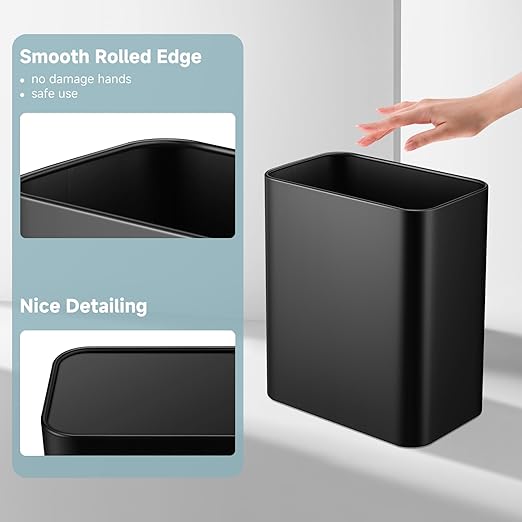 TIPGO Small Metal Trash Can, 2.1 Gallon Slim Trash Can for Bathroom, Wastebasket Garbage Bin for Bedroom, Office, Kitchen, Under Sink (Matte Black)