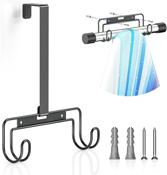 Over The Door & Wall Mount Ironing Board Hanger with Removable Hook, Metal Ironing Board Holder Organizer Wall Rack for Y & T Shaped (Black)