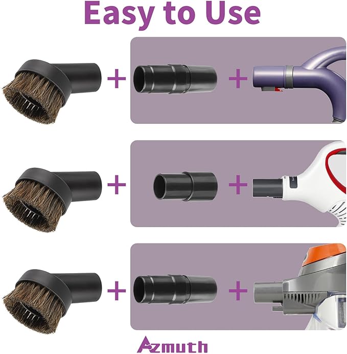 3 Pcs 25mm Soft Horsehair Vacuum Brush Attachment with Vacuum Hose Adapter for Shark Vacuum Attachments, Vacuum Attachment for Shop Vac Vacuum and Most Household Vacuum Cleaner