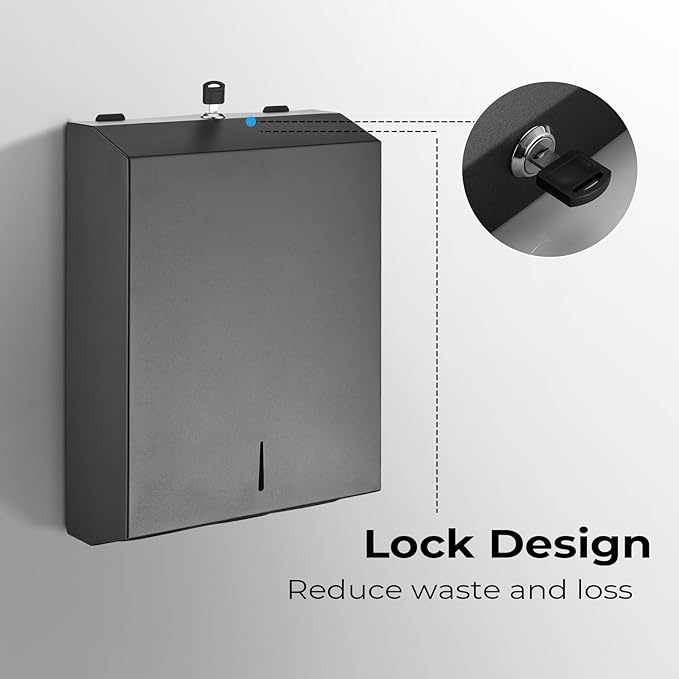 Paper Towel Dispenser Wall Mount - Multifold Trifold Paper Towel Dispensers, Large Capacity Stainless Steel Tissue Holder, Suitable for Bathrooms and Public Places Black