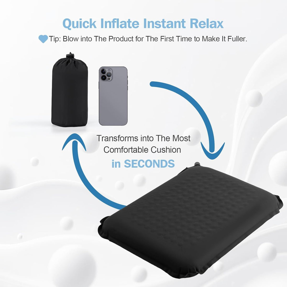 Self-Inflating Airplane Seat Cushion for Long Flights – Portable Travel Cushion Airplane Seat - Memory Foam Travel Seat Cushion Providing Pressure Relief and Premium Comfort (Black)