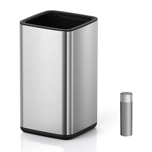 Mbillion 4 Gal/15L Open top Trash Can with Removable Inner Bucket Small Waste Basket, Metal Trash Can for Bathroom Office,Stainless Steel