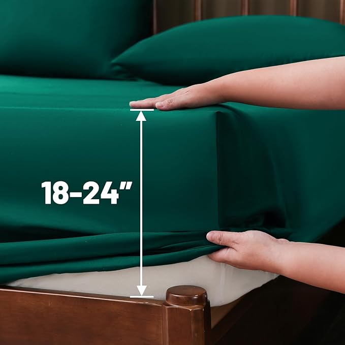 Extra Deep Pocket California King Sheets 18-24 Inch 1000 Thread Count 100% Egyptian Cotton Sateen Weave Soft Breathable 4 Pieces（California King,Dark Green）