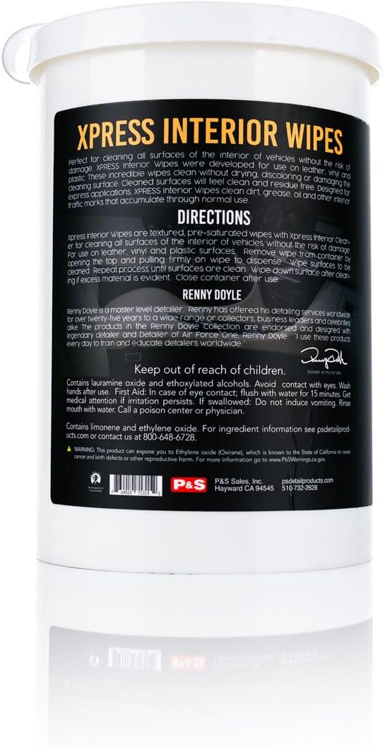 P&S - XPRESS Interior Wipes - Versatile All-in-One Cleaning Wipes for Leather, Vinyl, Plastic, and More - Safe for Vehicle Interiors and Exterior Surfaces (150 Count)