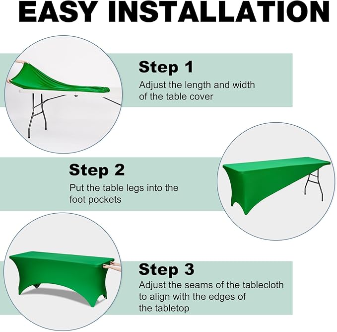 Trlyc 2 Pack 6FT Spandex Table Cloth - 72 x 30 Inch Rectangular Stretch Tablecloth, Wrinkle Resistant Scretch Table Cover for Wedding, Party, Banquet, Picnic, Outdoor Decoration (2Pcs,Green)