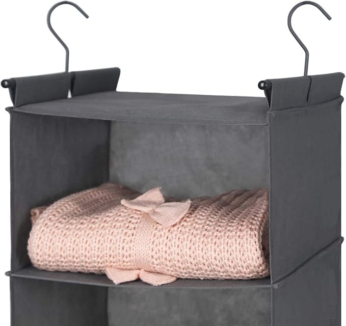 MAX Houser 6 Tier Shelf Hanging Closet Organizer, Closet Hanging Shelf with 2 Sturdy Hooks for Storage,2 Pack, Foldable (Grey)