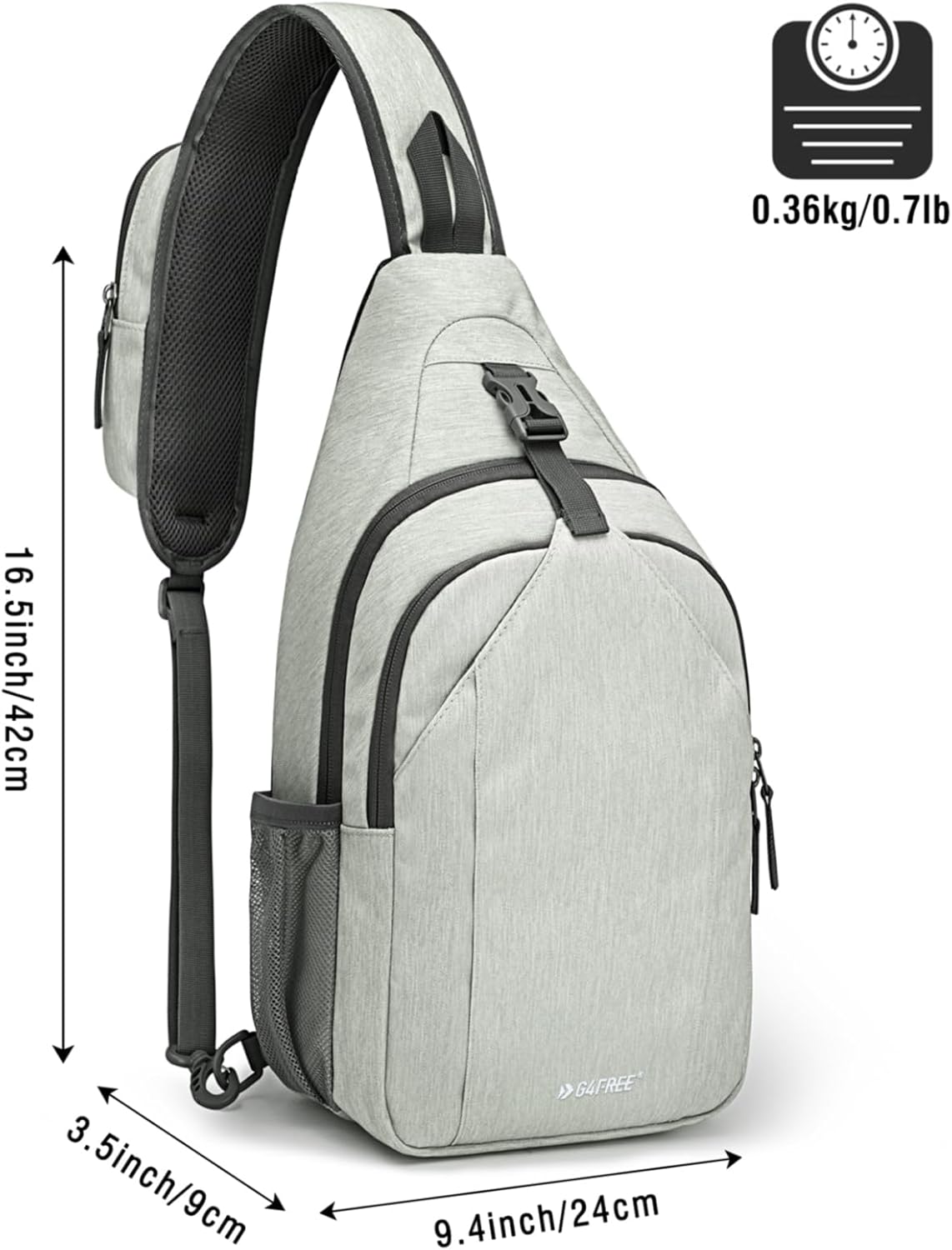 G4Free Sling Bag RFID Blocking Sling Backpack Crossbody Chest Bag Daypack for Hiking Travel(Gainsboro)