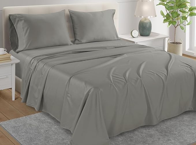 100% Cotton Sheets California King Size Sheets Set, Cal King Sheet Set, 800 Thread Count Sateen Weave Luxury Hotel Sheets, Naturally Cool Long Staple Egyptian Cotton, No Pilling & Shrink - Silver
