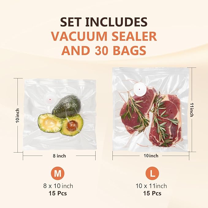 Vacuum Sealer For Food (Compact Vacuum Sealers+ 30 Reusable Vacuum Bags), Powerful Handheld Vacuum Sealer for 10X Preservation & Fresh