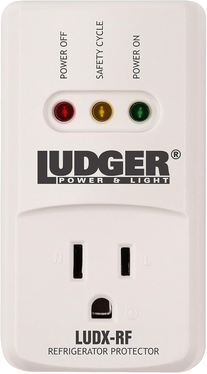 Ludger Power Surge Protector for Refrigerator (LUDX-RF), ETL Certified, Connects to Most Domestic Refrigerators, 4-Minute Safety Cycle, 3 Modes LED Indicator, Fire-Resistant Shell