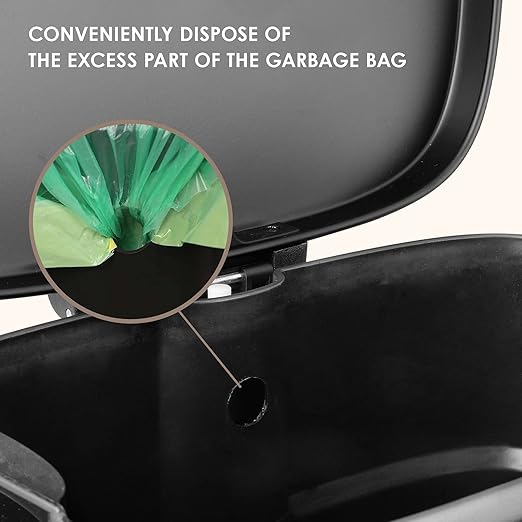 AthLike Trash Can, Stainless Steel Kitchen Garbage Can, Step Waste Bin with Hinged Lid and Removable Inner Bucket, Soft-Close, Dustbin for Bathroom Bedroom Living Room Home (Black, 13.2 Gal)