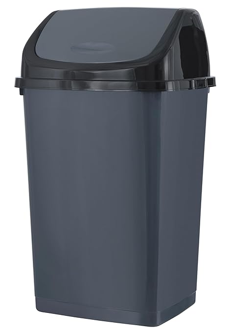 Superio Kitchen Trash Can 13 Gallon with Swing Lid, Plastic Tall Garbage Can Outdoor and Indoor, Large 52 Qt Recycle Bin and Waste Basket for Home, Office, Garage, Patio, Restaraunt (Grey/Black)