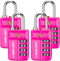 SURE LOCK TSA-Approved 4-Digit Resettable Combination Lock with Open Alert, Easy-Read Dials - for Luggage, School Lockers, Gym, Office, Toolbox & Security Cases (Pink 4 Pack)