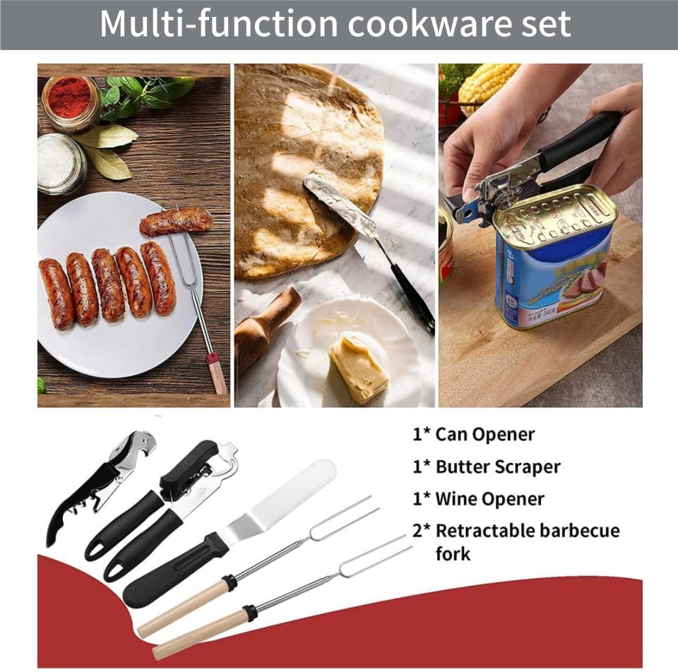 27-Piece Backpack Camping cookware Set, Portable Camping kitchenware Set for Barbecue, Outdoor Cooking, Picnic and Adventure Camping cookware Storage