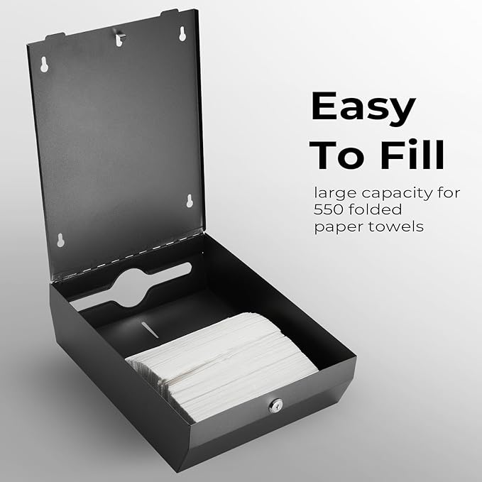 Paper Towel Dispenser Wall Mount - Multifold Trifold Paper Towel Dispensers, Large Capacity Stainless Steel Tissue Holder, Suitable for Bathrooms and Public Places Black