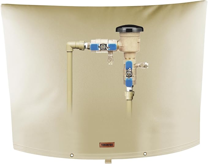 Backflow Preventer Pipe Insulation Cover (5°F) - Irrigation Sprinkler Valve Insulated Pouch - Water Well Pump Cover - Sturdy 5 Layers for Winter Freeze Protection, 40" W x 24" H, Beige