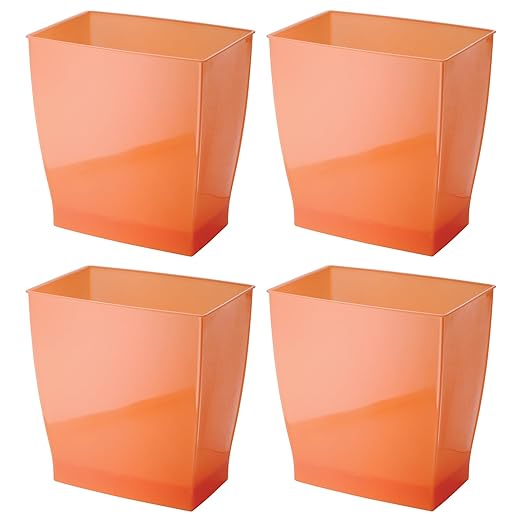 iDesign Small Rectangular Bathroom Trash Cans - Set of 4 - Tango Orange, Made in USA
