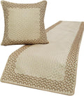 The HomeCentric King/Queen/Twin Ivory & Gold Decorative Full 68"x18" Bed Runner with 2 Pillow Cover, Mosaic & Beaded Bed Scarf on Jacquard Fabric - Tessellation