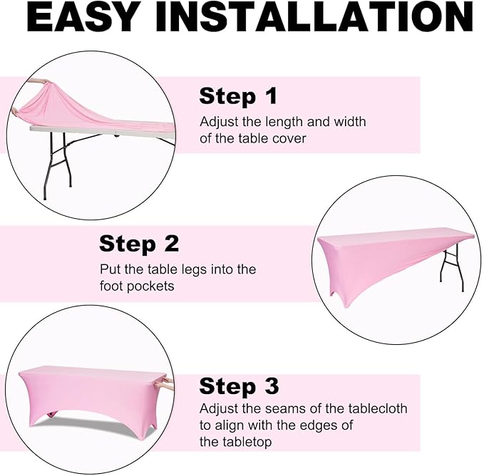 Trlyc 2 Pack 8FT Spandex Table Cloth - 96 x 30 Inch Rectangular Stretch Tablecloth, Wrinkle Resistant Scretch Table Cover for Wedding, Party, Banquet, Picnic, Outdoor Decoration (2Pcs,Pink)