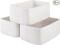 3 Pack Small Storage Baskets for Organizing, Cute Woven Decorative Gift Baskets for Shelves, Mini Closet Organizer Bins with Handles, 11.81''Lx7.87''Wx4.72''H-White