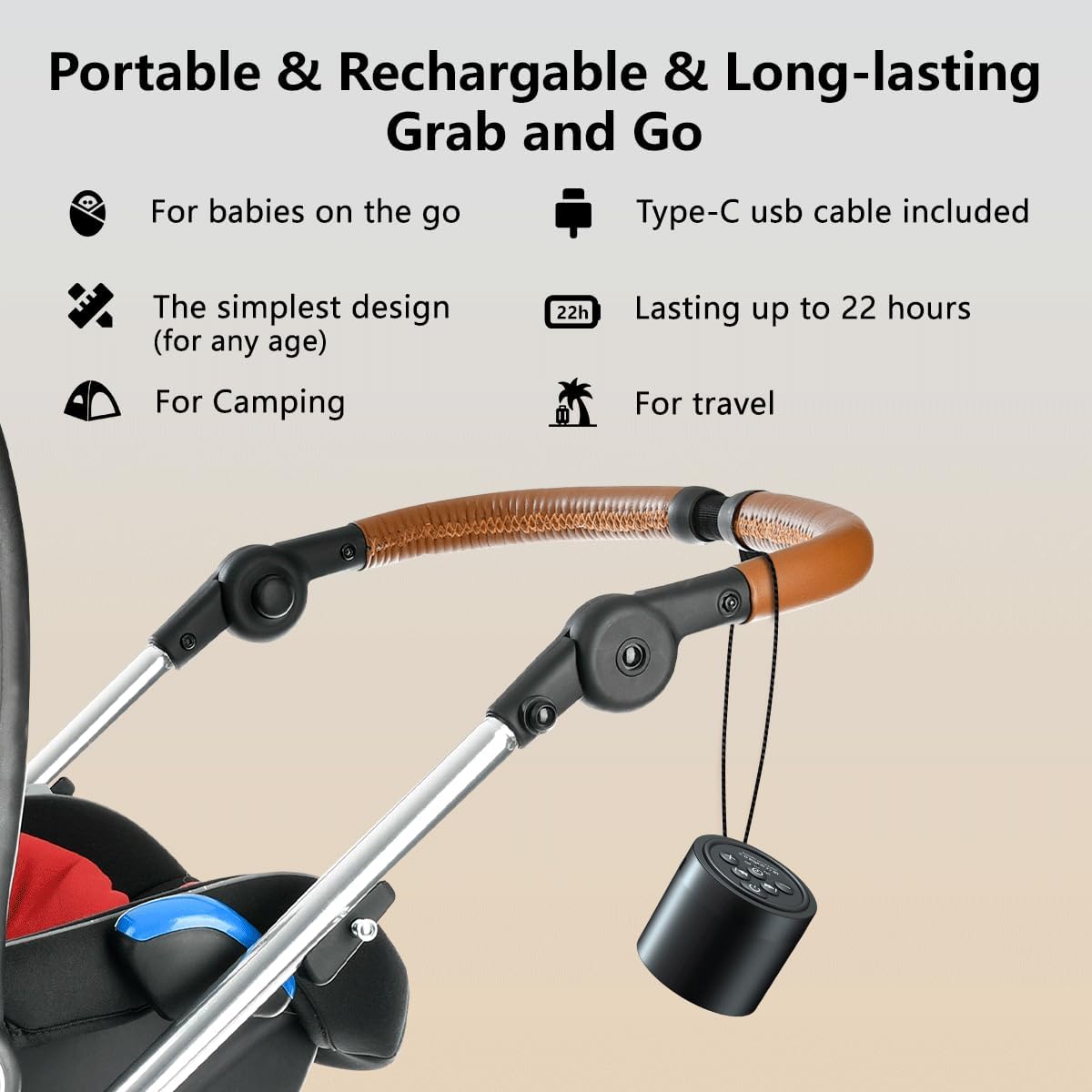 Portable Sound Machine Mini White Noise Machine with 30 Soothing Sounds for Newborn Kids Adults Rechargeable Sleep Brown Noise Machine with 4 Timers Memory Function for Travel Camping Home and Office