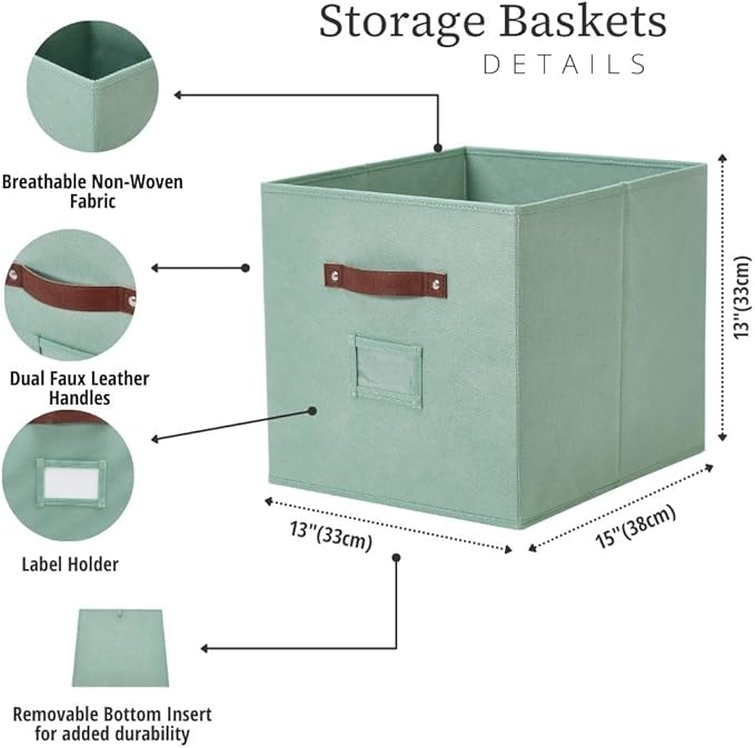 DECOMOMO Storage Baskets, 13x15x13 Storage Cube Bins with Labels for Organizing Shelves Kallax (Kallax / 4pcs, Rainbow)