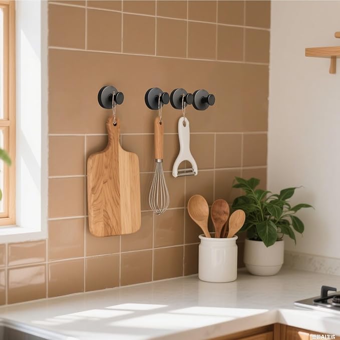 4 Pcs Suction Cup Hooks for Shower，Removable Hooks，Towel Hook，Suction Hook for Bathroom, Bedroom, Glass Window (Black)
