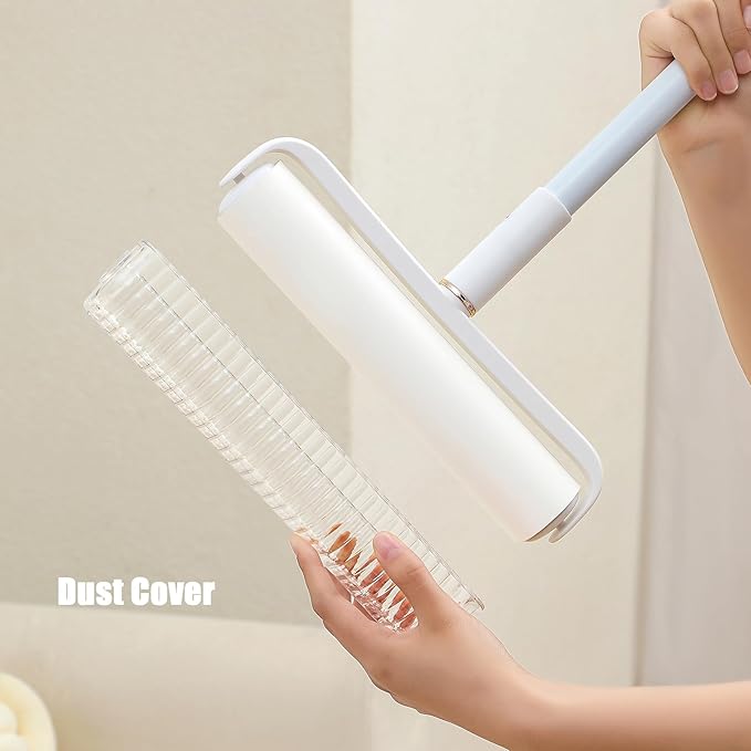 Floor Lint Roller Long Handle with Cover and 2 Refills for Pet Hair Extra Sticky Large 9.45 inch Lint Remover for Carpet Bedding Couch (Extra Long Handle & 3 Sticky Rolls)