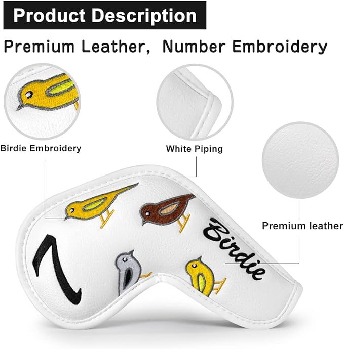 Premium Leather Golf Club Iron Covers - 10pcs/Set Wedge & Iron Headcovers with Velcro Closure