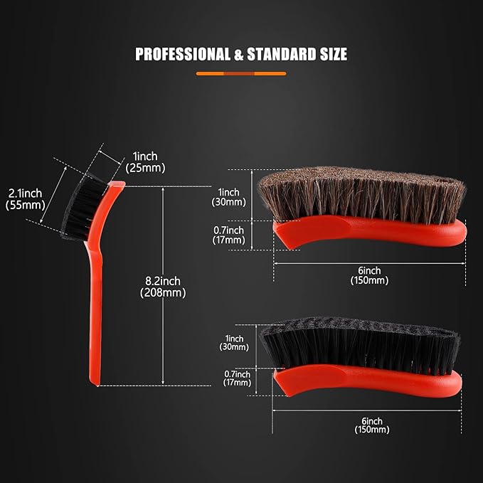 SPTA 3Pcs Car Detailing Brush Kit, Leather & Textile Interior Brush, Comfortable Grip and Scratch-Free Cleaning for Dashboard, Wheels, Seats, Foot Mats and Small Areas, Black