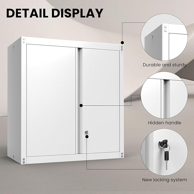 Metal Wall Cabinet,Garage Wall Mounted Cabinets,Steel Locking Cabinet,Metal Wall Cabinets for Office,Wall Cabinets with Doors and Shelves,Garage Cabinets for Home,Basement