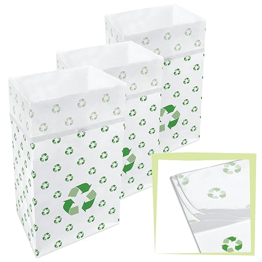 30 Gallon Disposable Pop-Up Trash Cans (3-Pack, Multi-Liner) with Fitted Bags – Foldable Garbage & Recycling Bins for Parties, Events & Kitchen (Recycle 30" H x 14" W x 17" D)