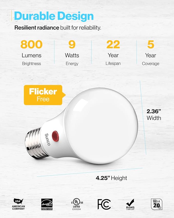 Sunco 32 Pack Dusk to Dawn LED Outdoor Light Bulb A19, Photocell Automatic for Exterior Lighting, 800 LM, 9W (60W Eqv.), 5000K Daylight, Auto On/Off Sensor, IP65 Rated UL.