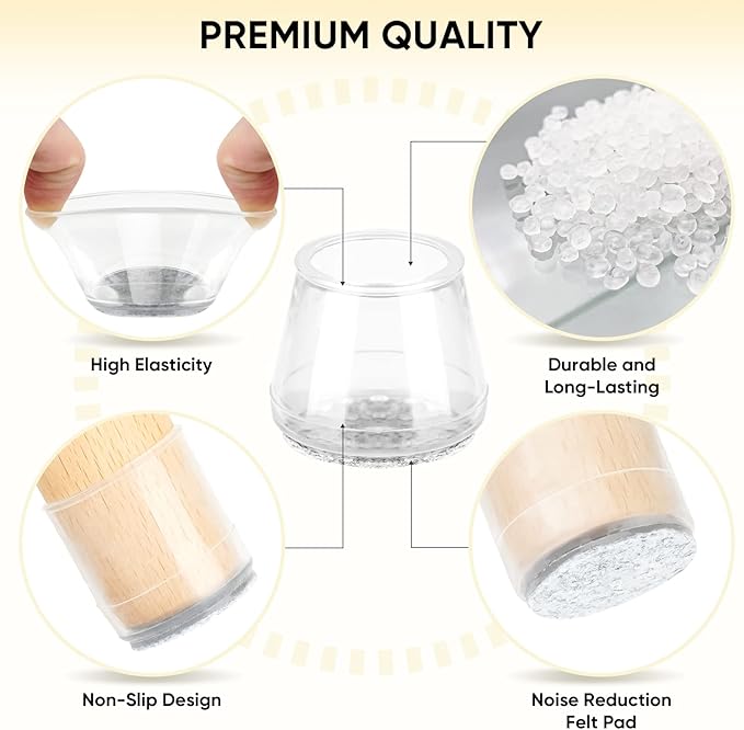 BALEINE 24 Pack Silicone Chair Leg Floor Protectors, Stool Leg Protectors Cap, Non-Slip Chair Leg Caps for Hardwood Floors (Clear, X-Large, 24 Pack)