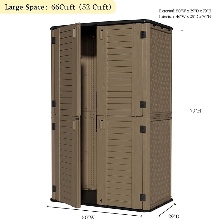 ZZM Large 67 Cu.ft Waterproof Storage Shed, Outdoor Storage Cabinet，Durable Resin Storage for Patio Furniture, Garden Tools, Pool Accessories, Mower Storage (Coffee)