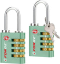 Forge Dual-Opening: Key or Combination Access Lock, TSA Approved Locks for Luggage, Pelican case, Travel, Gym, School, Stainless Steel Shackle. (Green, 2 Pk)