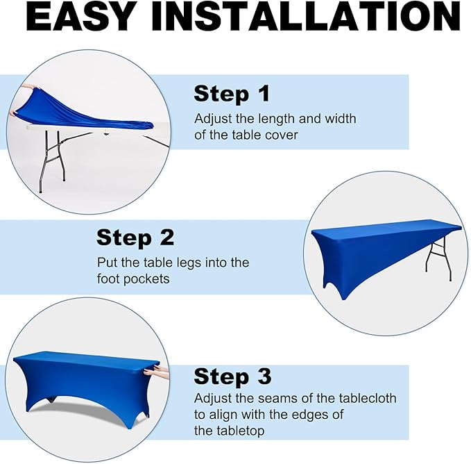 Trlyc 2 Pack 8FT Spandex Table Cloth - 96 x 30 Inch Rectangular Stretch Tablecloth, Wrinkle Resistant Scretch Table Cover for Wedding, Party, Banquet, Picnic, Outdoor Decoration (2Pcs,Royal Blue)