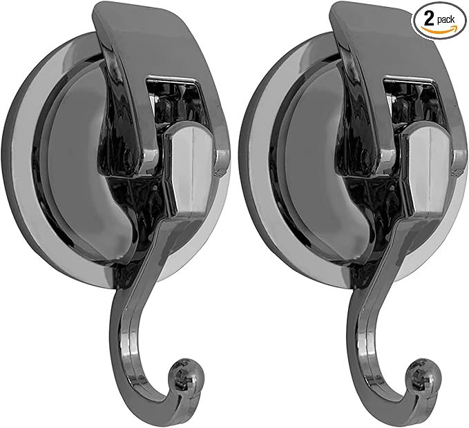 Heavy Duty Suction Cup Hooks for Shower, Bathroom Robe - Reusable, No Hole Punched, for Garland Decoration (Silver Grey, 2 Pack), XPG-TSX1