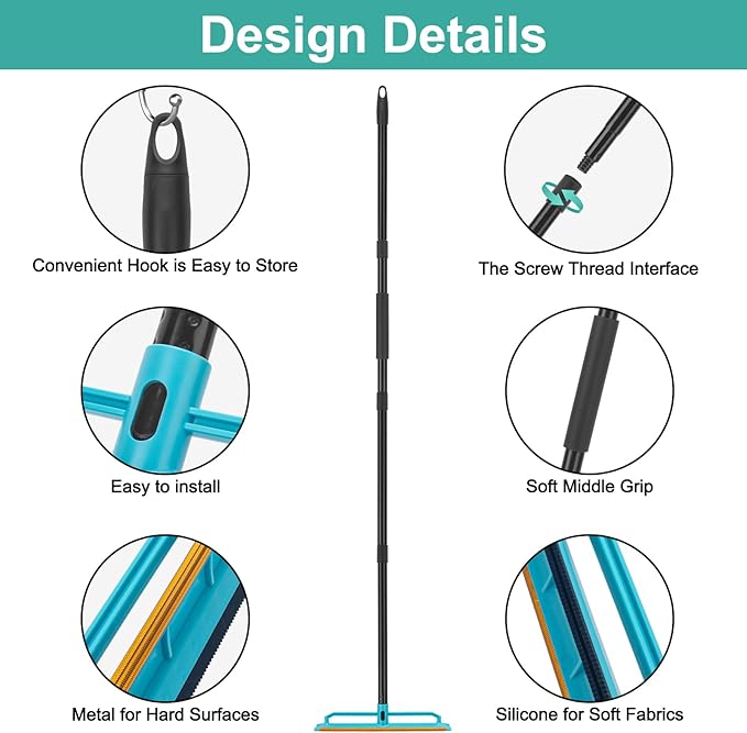 Carpet Rake for Pet Hair Removal Tool, Reusable Pet Hair Remover Broom with 56” Long Handle, Cat & Dog Hair Carpet Scraper for Rugs Mats Couch