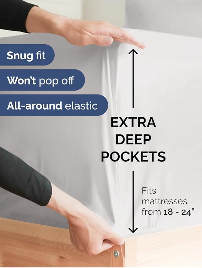 Extra Deep Pocket Twin Sheets - 3 Piece Breathable & Cooling Bed Sheets - Hotel Luxury Bed Sheet Set - Soft, Wrinkle Free & Comfy - Easily Fits Extra Deep Mattresses - Deep Pocket French Grey Sheets