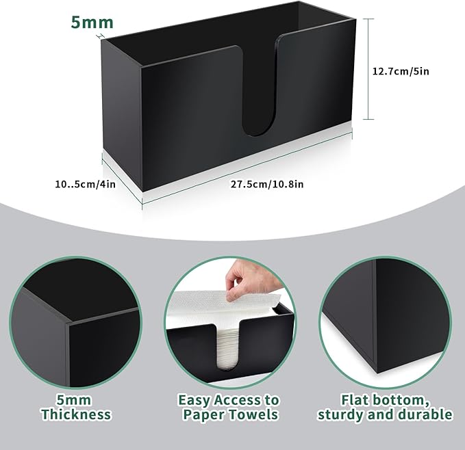 1Pack Paper Towel Holder Countertop, Black Acrylic Napkin Dispenser, Multifold Paper Towel Dispenser for Z-fold C-fold MultiFold Trifold-Bathroom Toilet Kitchen Restaurant