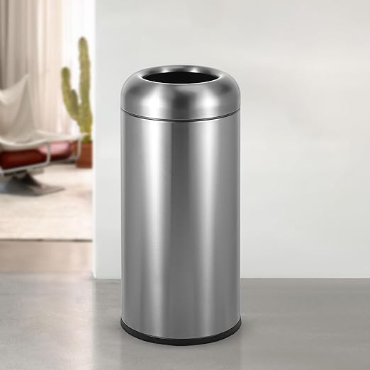 BEAMNOVA 16.5 Gallon Trash Can Open Top Outdoor Indoor Commercial Stainless Steel Industrial Waste Basket Container, Gray Large Garbage Enclosure with Lid