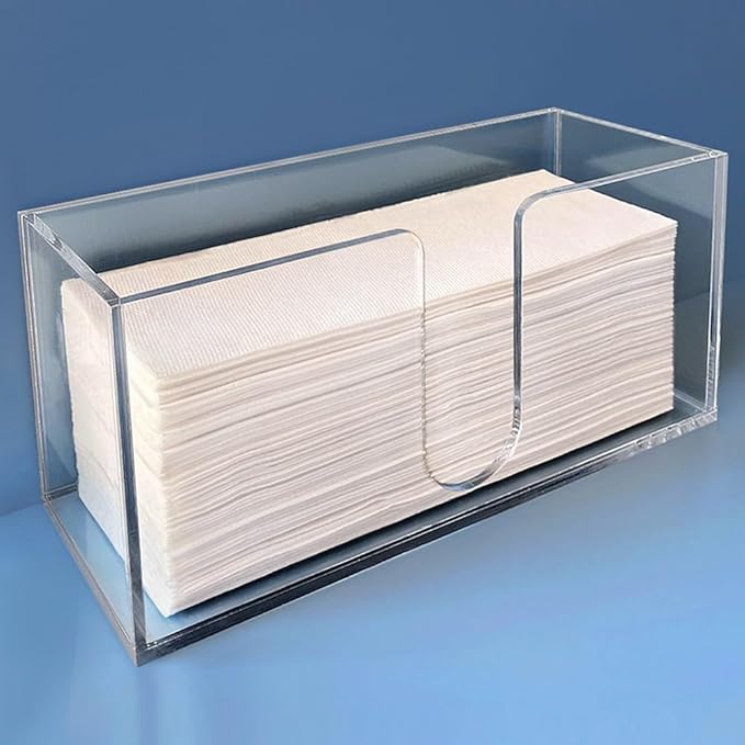 Acrylic Paper Towel Holder (5mm Acrylic) Paper Towel Dispenser Countertop-Bathroom, Kitchen (10.75”W x 4.125”D x 5”H) Napkin Holder-Tri-fold Disposable Napkins Home, Restaurant