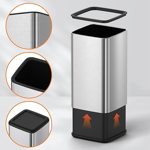 Mbillion 4 Gal/15L Open top Trash Can with Removable Inner Bucket Small Waste Basket, Metal Trash Can for Bathroom Office,Stainless Steel