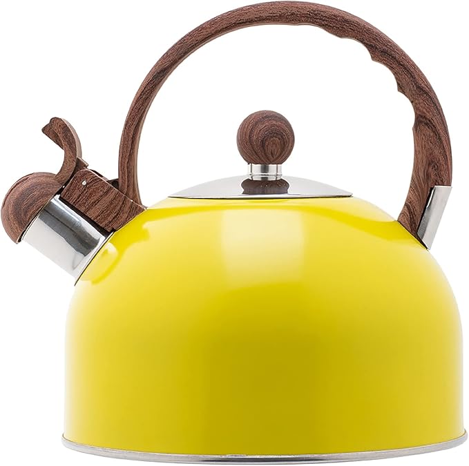 Vilihkc Whistling Stainless Steel Tea Kettle with Wood Grain Anti Heat Handle,2.6 Quart/2.5 Liter Stainless Steel Tea Kettles,Loud Whistling for Tea,Coffee,Gas Electric Applicable
