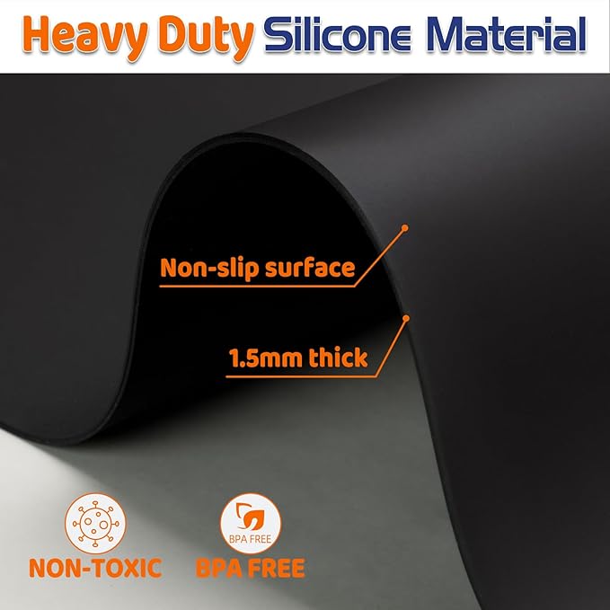 Warome Silicone Mat,78.7”x 23.6” Heat Resistant Mats for Countertop,Extra Large Countertop Protector Mat, Multi-functional Cuttable Kitchen Counter Mat, Silicone Mats for Kitchen Counter/Crafts -Black